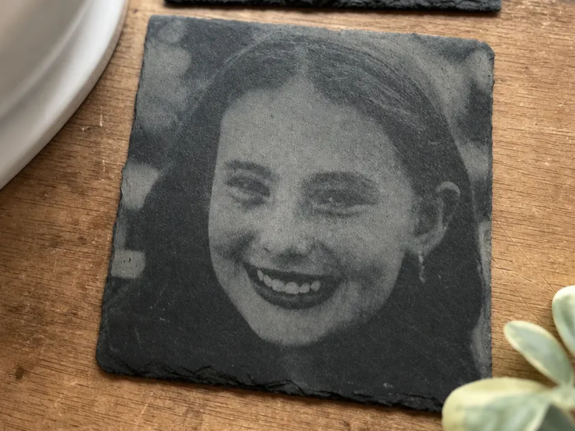 Square slate coaster with portrait photo