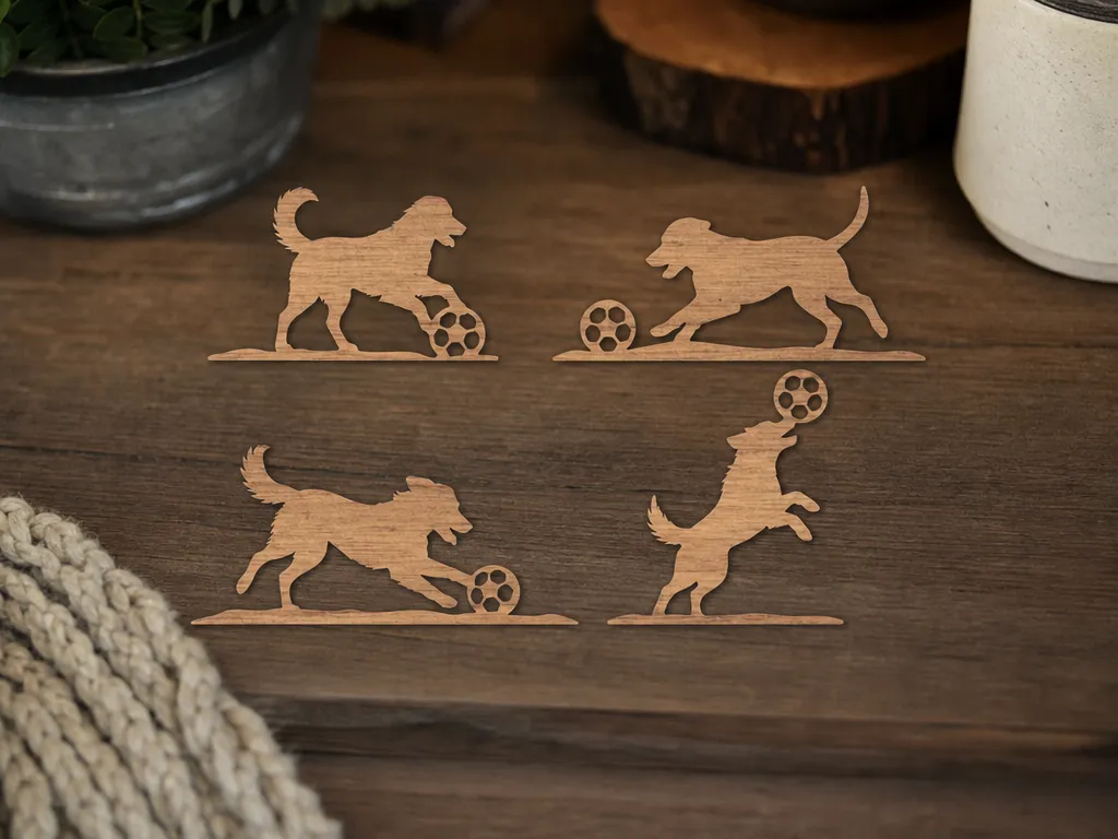 Wooden Dog and Soccer Ball Silhouette Cutouts