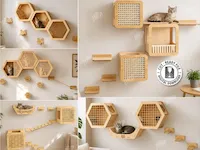 [Laser cut and engrave] Wall Mounted Wooden Cat Shelves and Hexagonal Climbing Activity Center Laser Cut Bundle. Home Decor. Cat Wall Shelves