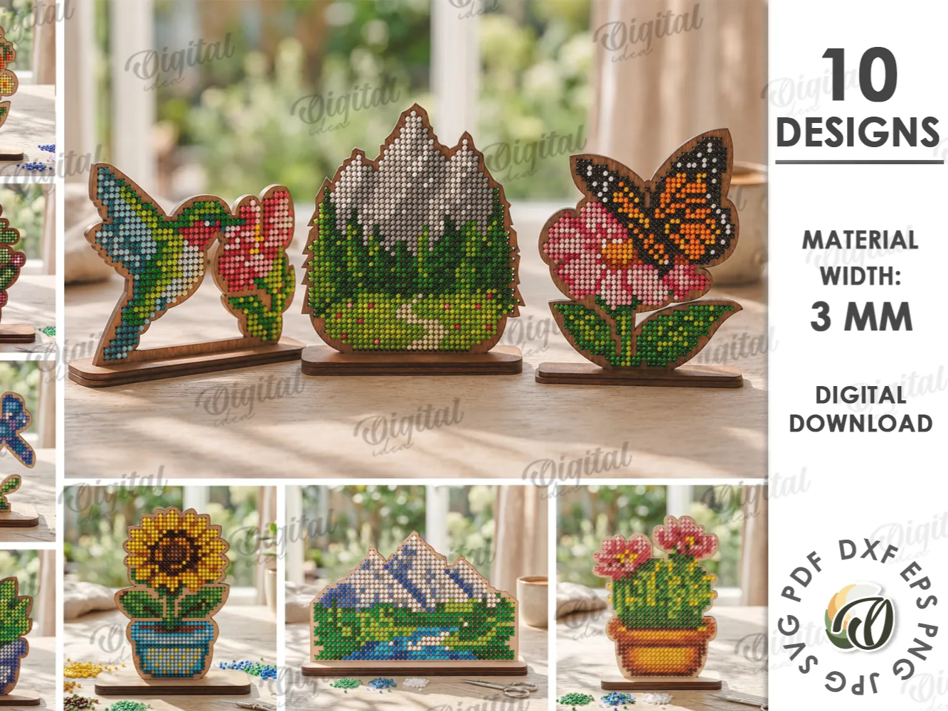 3D Bead Display Stands bundle. Beadwork Blanks Laser cut Files. Wooden Beading Pattern Template. Floral. Nature Scene Sign. Embroidery SVG