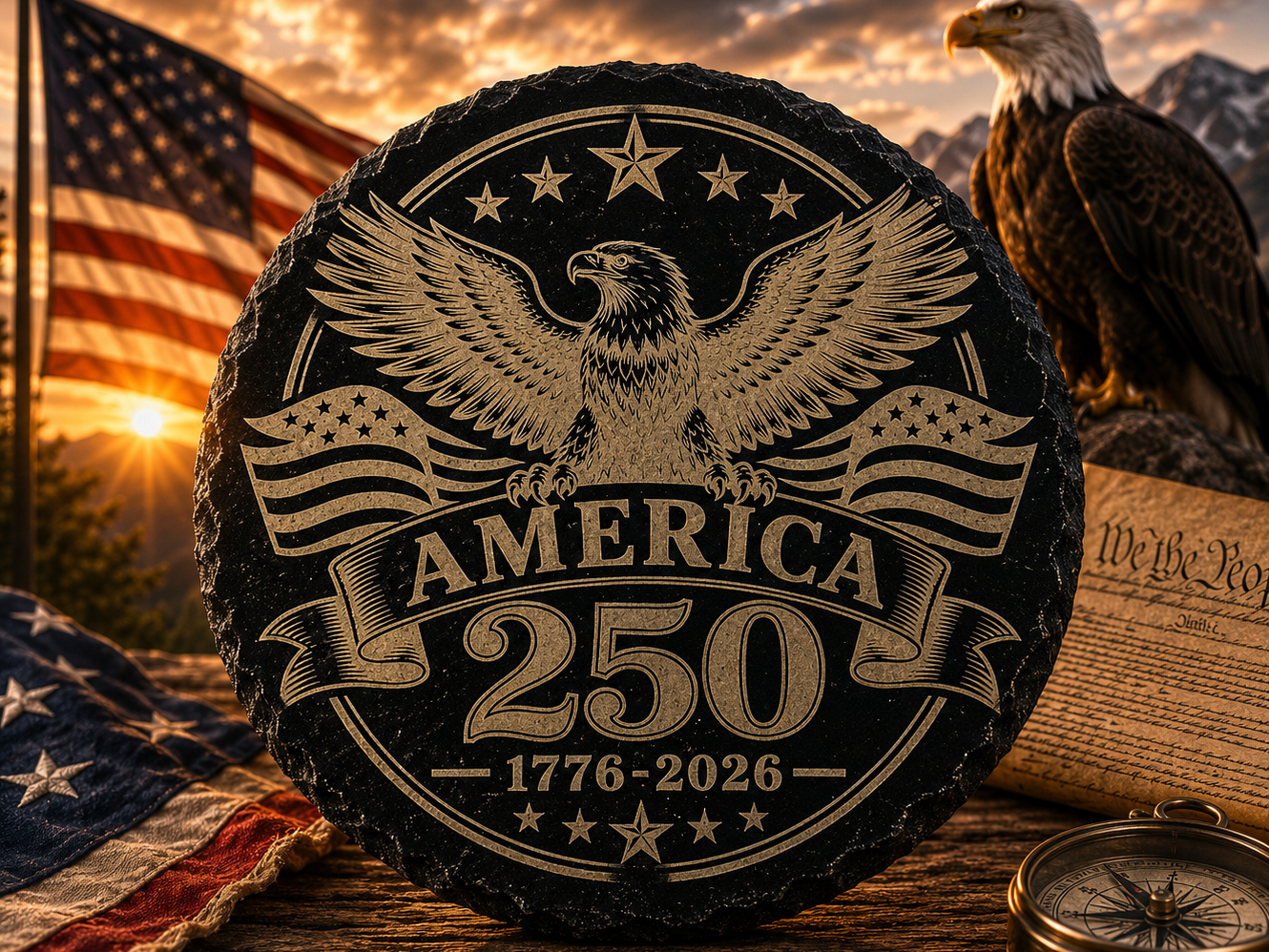 America 250 Bald Eagle | 1776-2026 Patriotic Laser Engraving Design