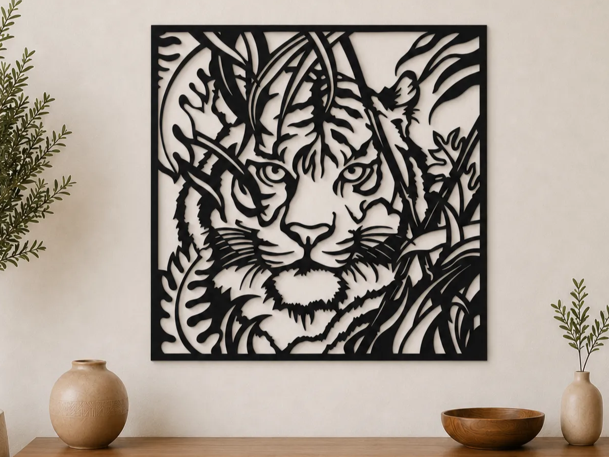 Tiger Wall Art SVG | Jungle Tiger Laser Cut File | Wildlife Animal Silhouette | Tropical Nature Decor