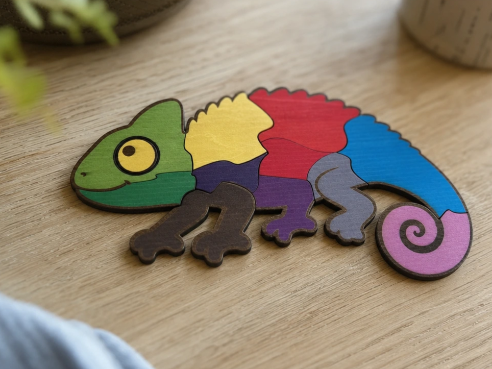 Buntes Chamäleon Holzpuzzle für Kinder
