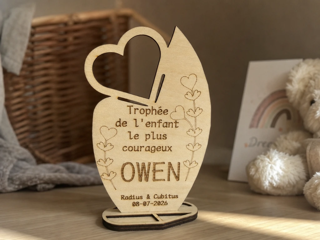 Trophée en bois personnalisé pour enfant avec motif cœur