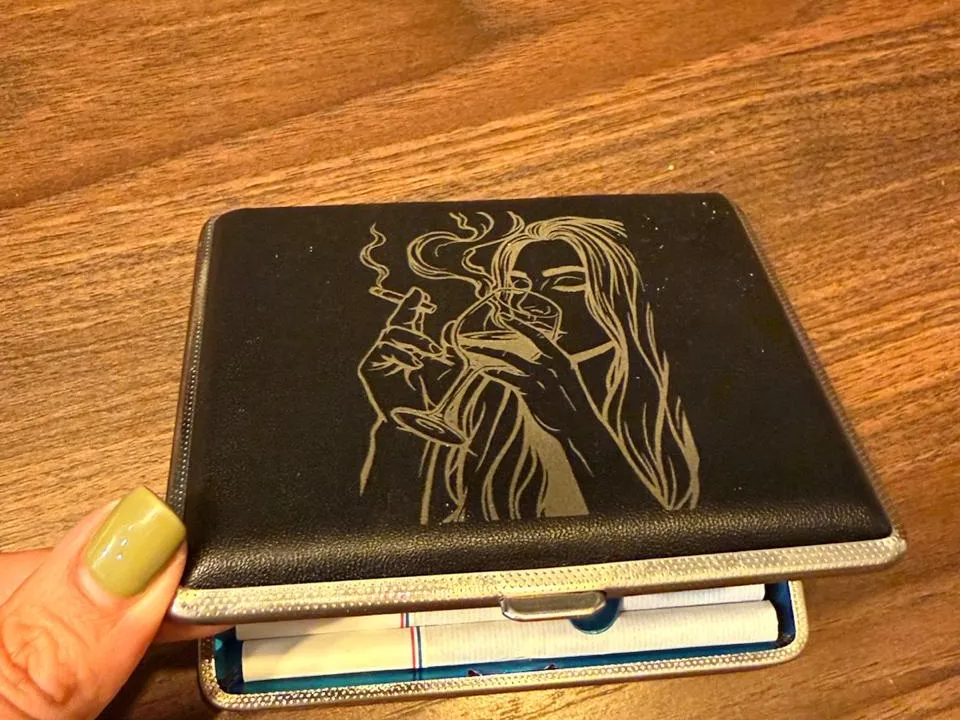 "Noir Mood" Laser-Engraved PU Leather Cigarette Case