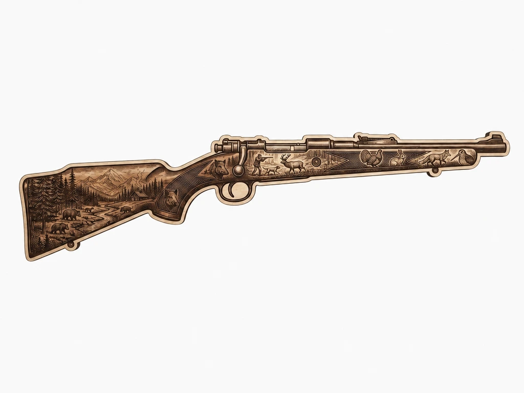 Wooden Rifle Wall Art Featuring Detailed Forest and Wildlife Scenes - winchester