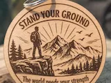 [Laser cut and engrave] Stand Your Ground Mountain Hiker Wooden Keychain