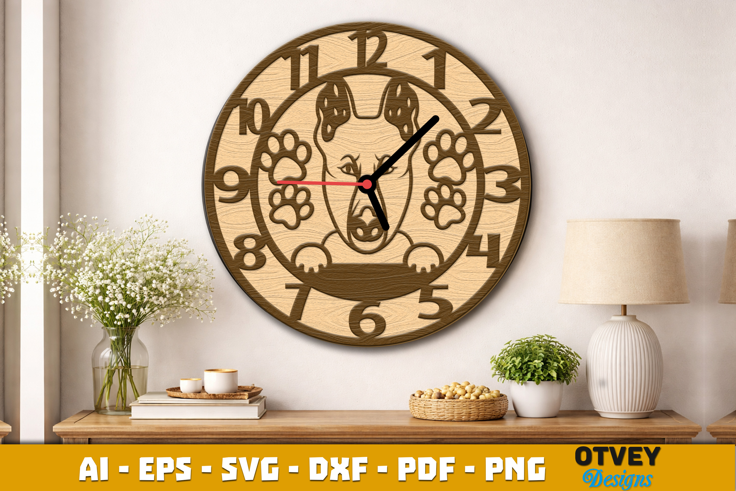 [Laser cut and engrave] Wooden Dog Wall Clock Lasercut 12 Designs