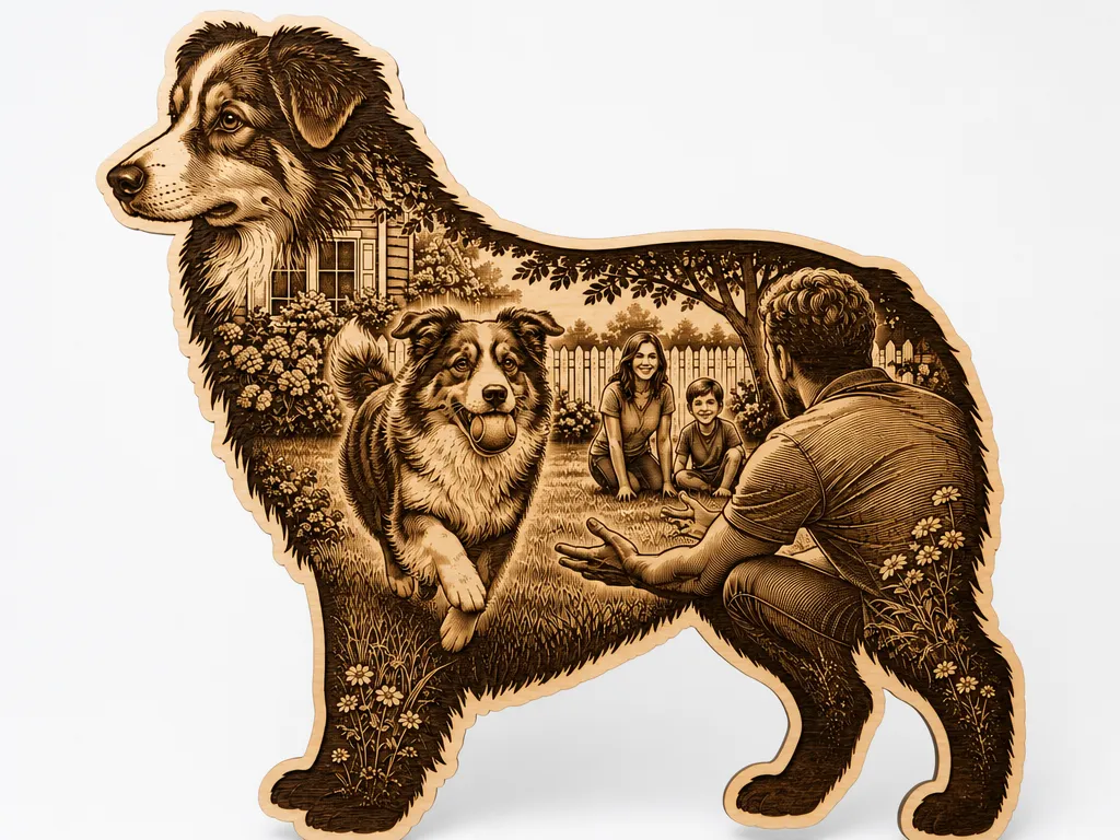 Australian Shepherd Scenic Cut and Engrave