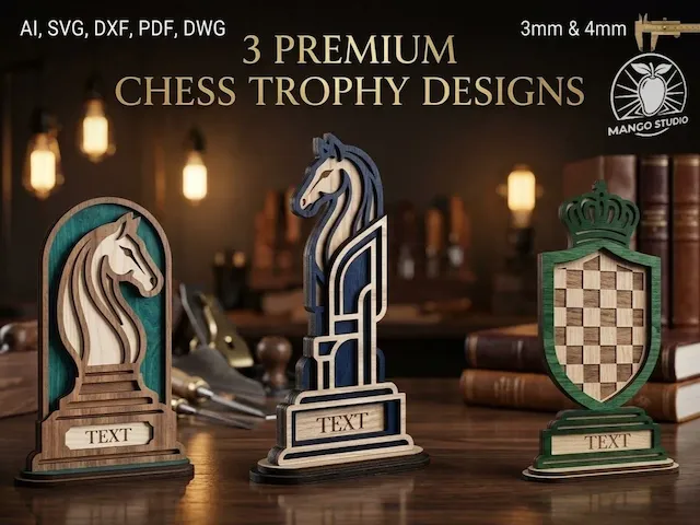 3D Chess Trophy Laser Cut Bundle SVG