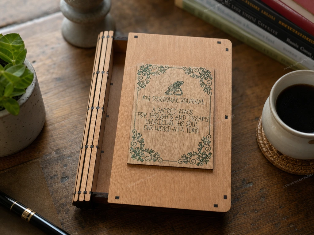 Wooden Personal Journal Keepsake Box with Floral Border and Inspirational Quote