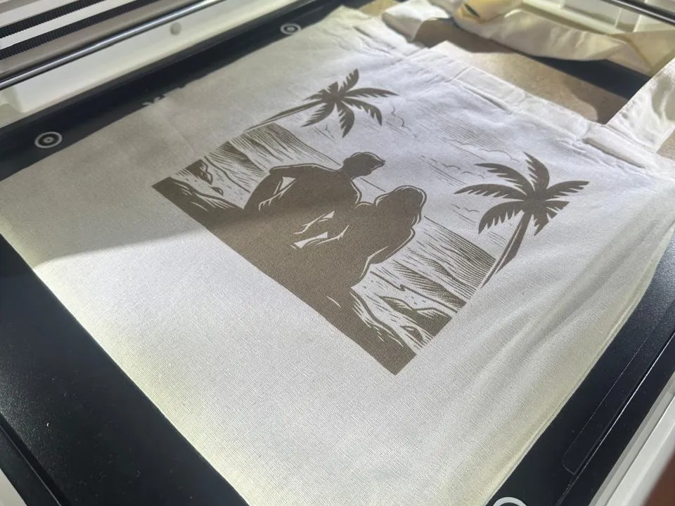 Canvas Tote Bag Featuring a Romantic Beach Couple and Palm Trees