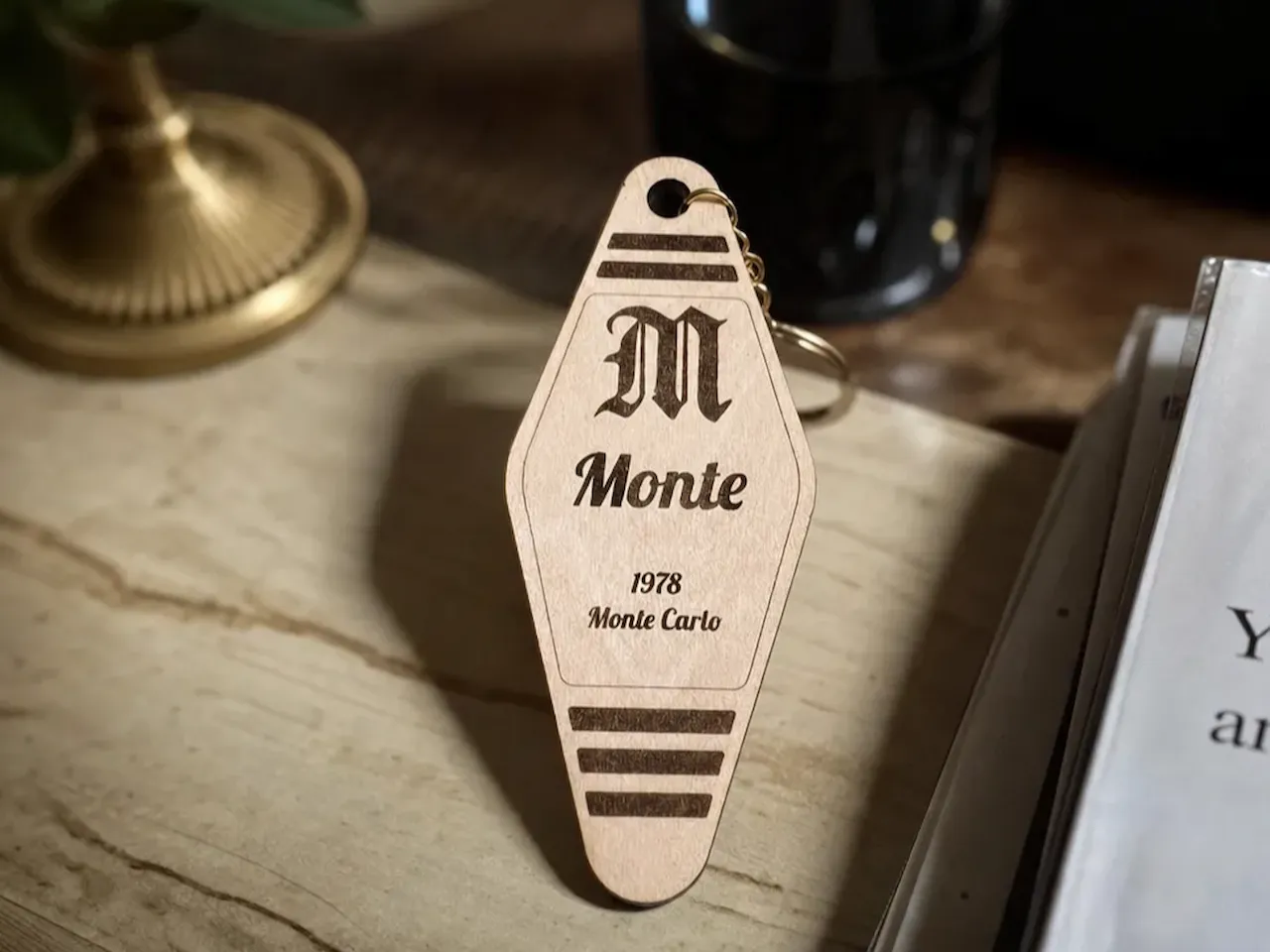 [Laser cut and engrave] Vintage Style Monte Carlo Motel Keychain