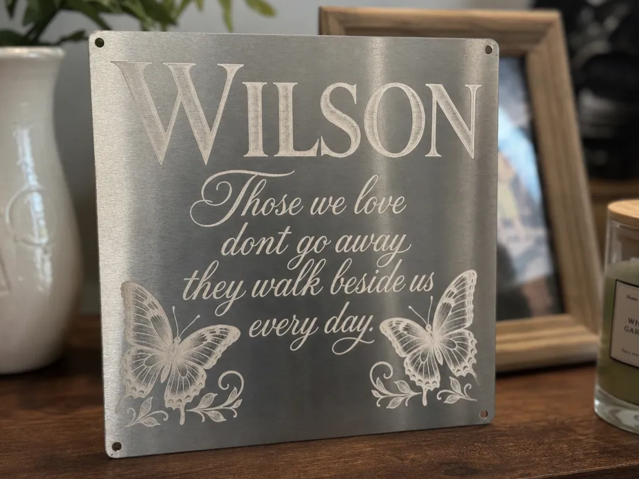 Memorial Metal Sign with Butterfly Motif and Sympathy Quote
