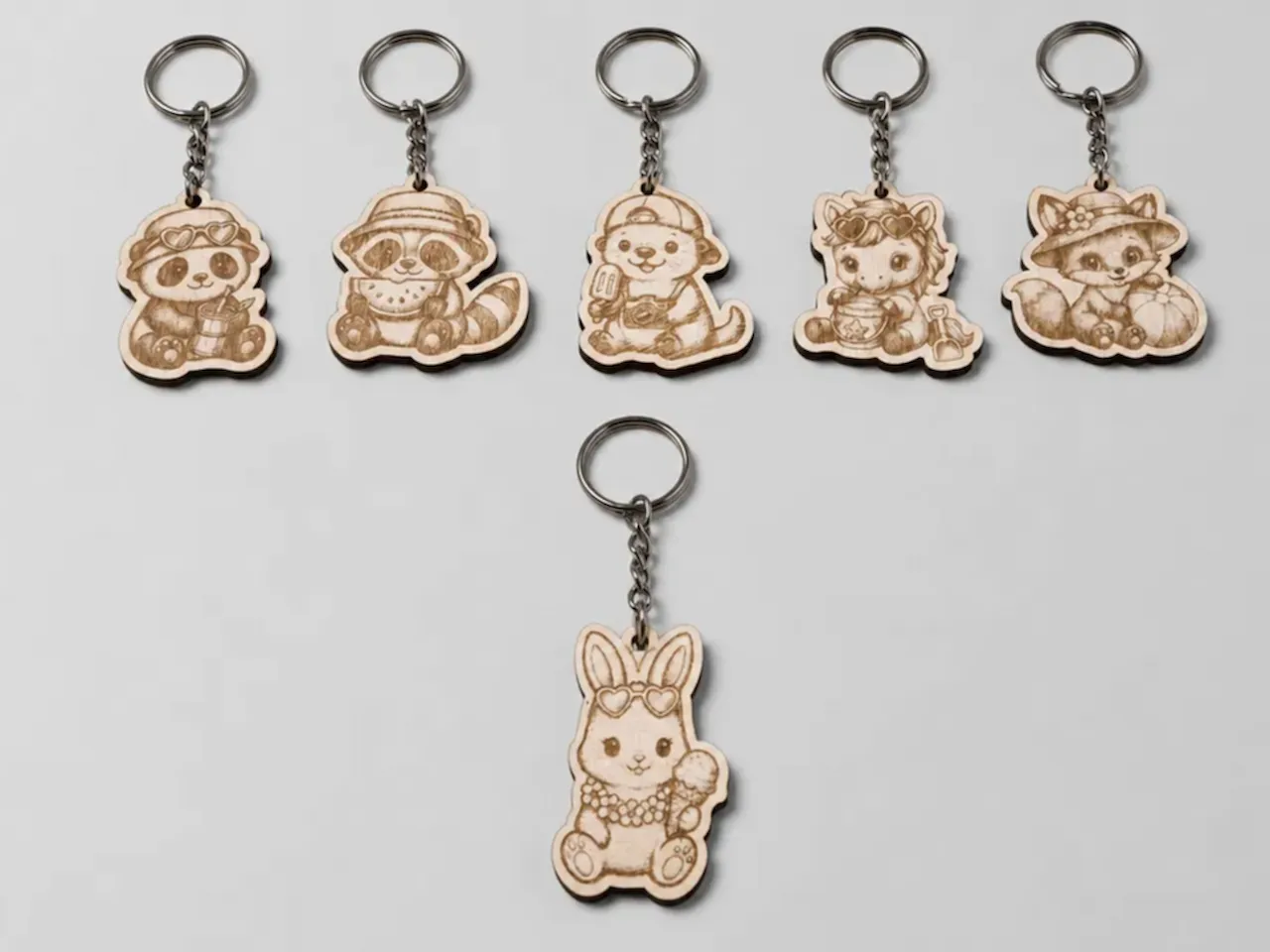 [Laser cut and engrave] Porte-clés petit lapin mignon et sa glace - kawaii – Collection Summer Little Pets