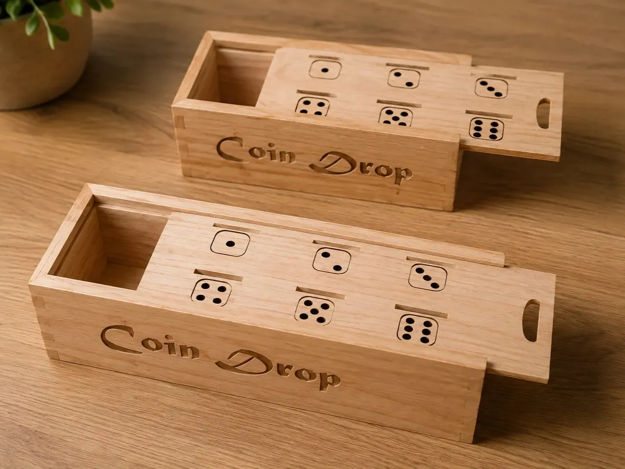[Laser cut and engrave] Wooden Coin Drop Game Box with Sliding Lid, Penny Drop Box SV, 5 Lid Options Included