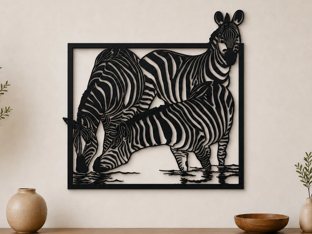 Zebra Family Wall Art SVG | African Safari Animal Silhouette | Wildlife Laser Cut File | Nursery Decor