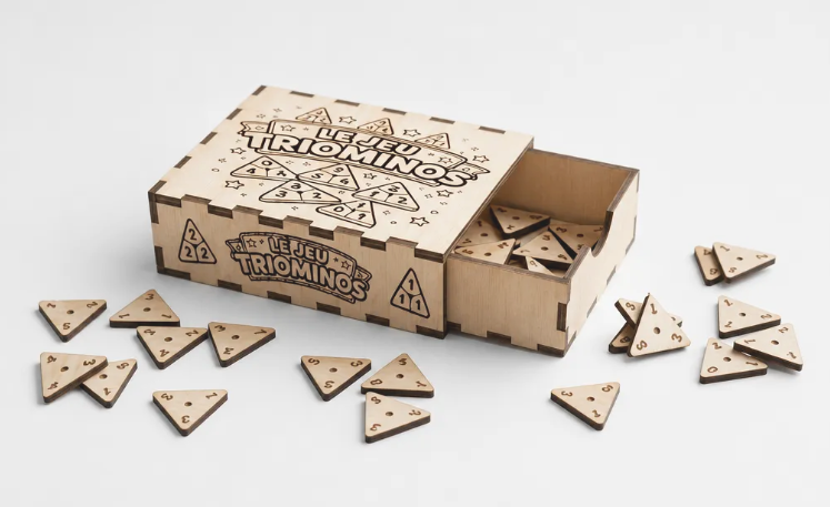 [Laser cut and engrave] Jeu de société Triominos en bois avec boîte de rangement coulissante