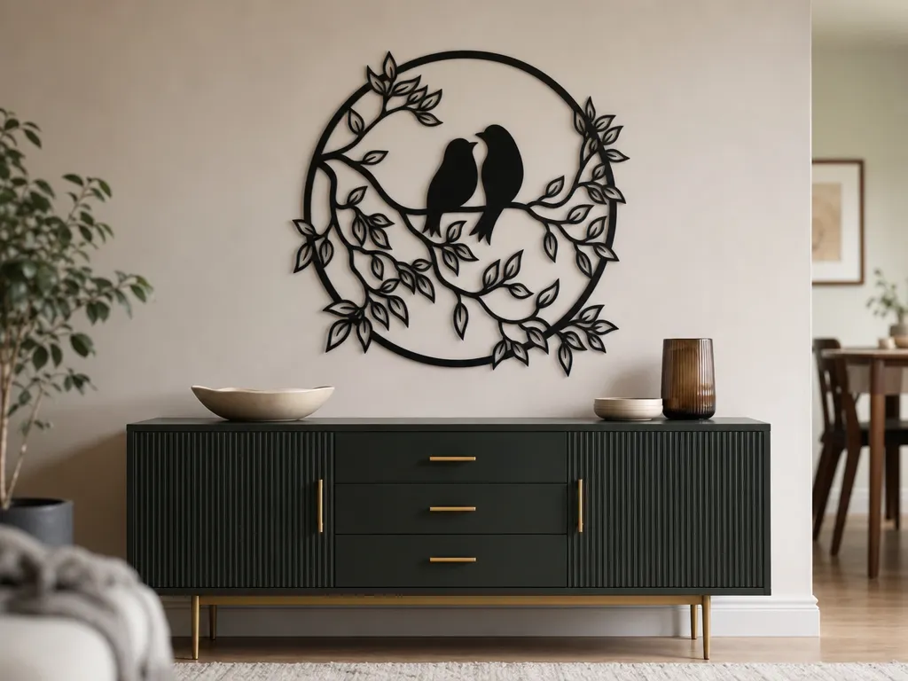 Love Birds Wall Art SVG, Bird Couple SVG, Romantic Bird Silhouette, Circular Nature Wall Decor, Laser Cut File