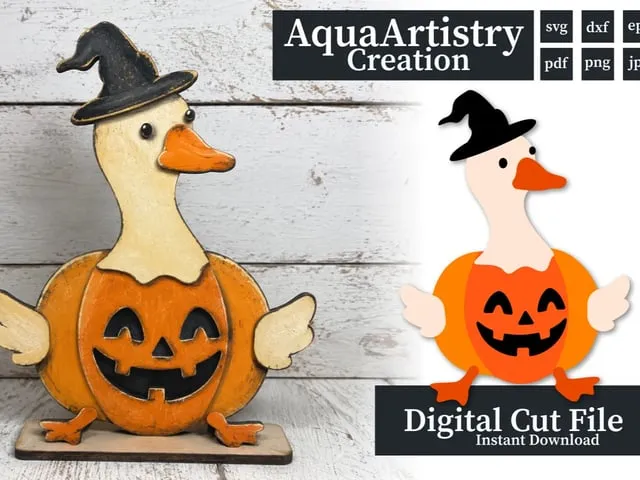 Halloween Duck Wearing Witch Hat and Pumpkin Costume Tabletop Figure