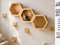[Laser cut and engrave] Wall Mounted Wooden Cat Shelves and Hexagonal Climbing Activity Center Laser Cut Bundle. Home Decor. Cat Wall Shelves