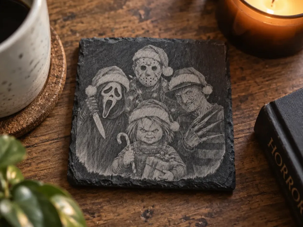 [Laser cut and engrave] Horror Movie Character Christmas Slate Coaster