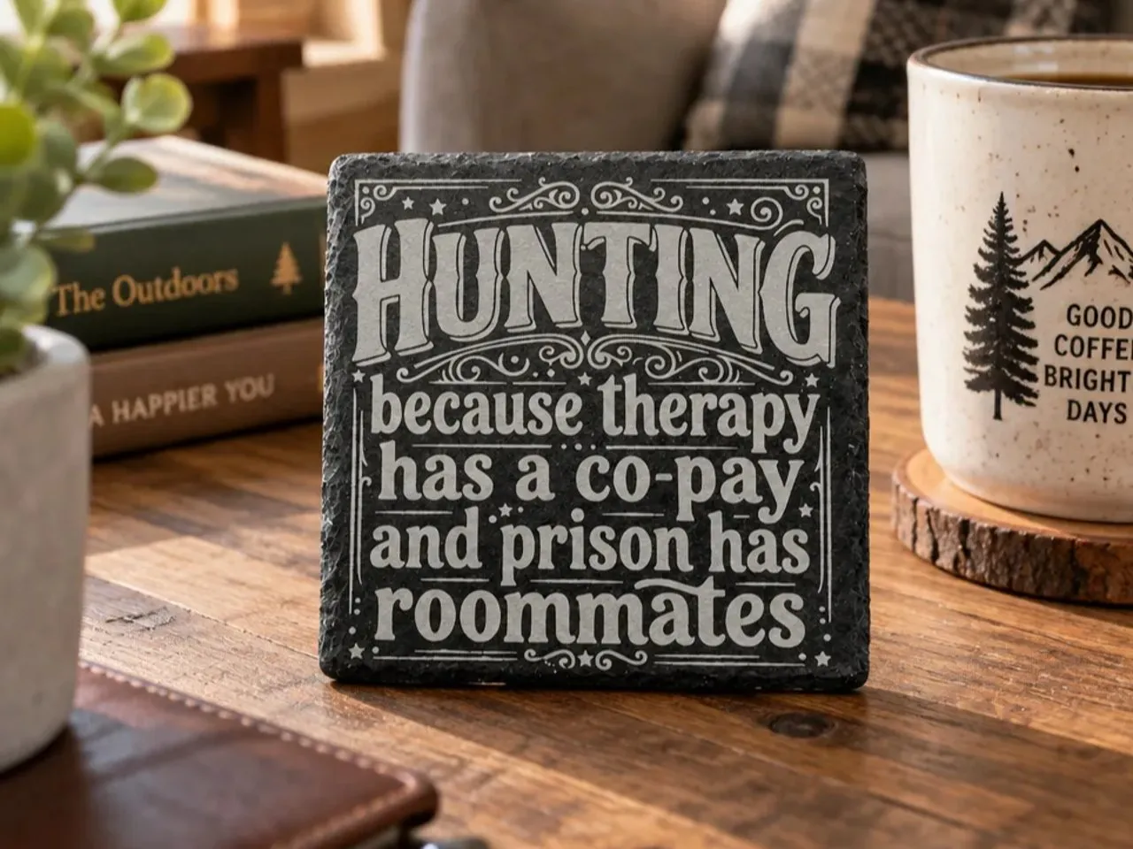[Laser cut and engrave] Funny Hunting Engraving fora Coaster or Sign