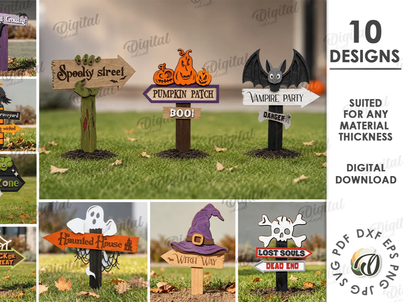 3D Halloween Directional Signs Bundle. Garden Stakes Laser Cut Files. Spooky Yard Decor. Halloween Lawn Sign.Outdoor Decoration. Halloween Quotes SVG