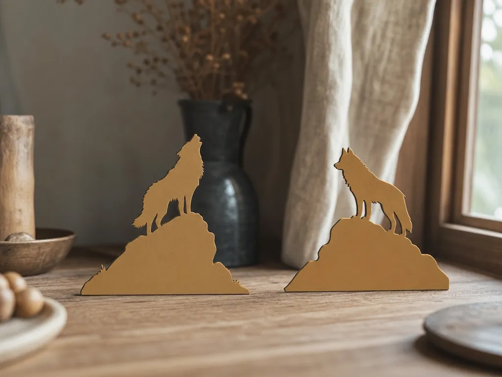 Wolf on Mountain Silhouette Tabletop Figures