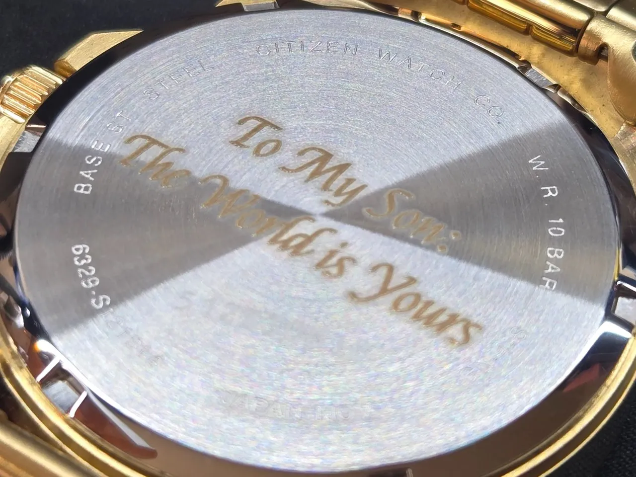 [Laser cut and engrave] Citizen Watch with To My Son The World Is Yours Case Back Engraving