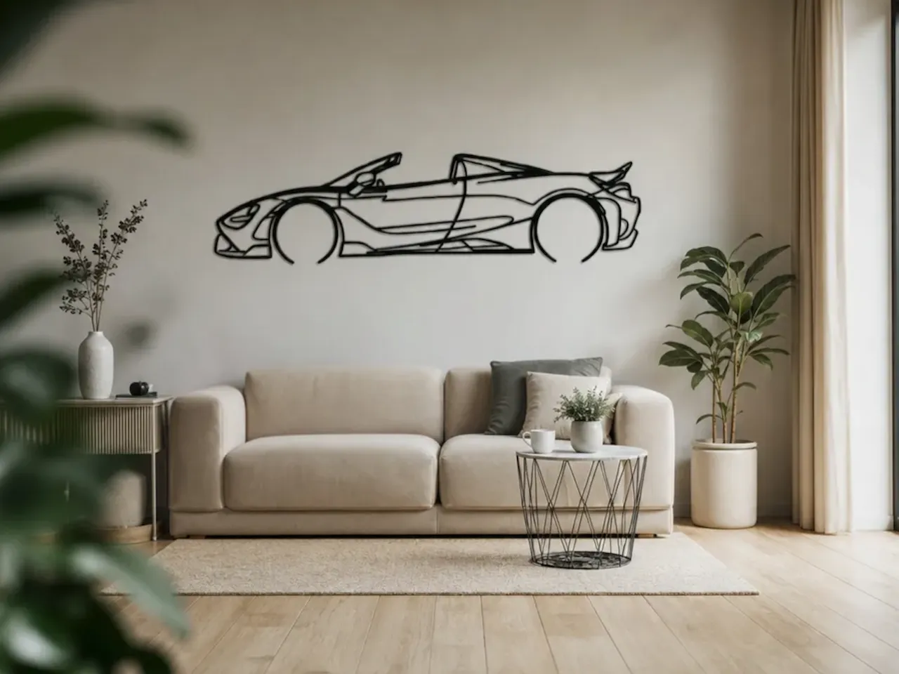 [Laser cut and engrave] Minimalist Sports Car Wall Art Silhouette