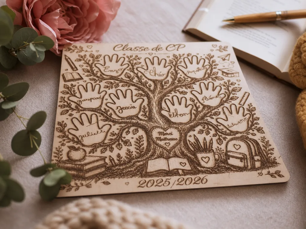 Tableau arbre de vie personnalisé pour remerciement de maîtresse d'école