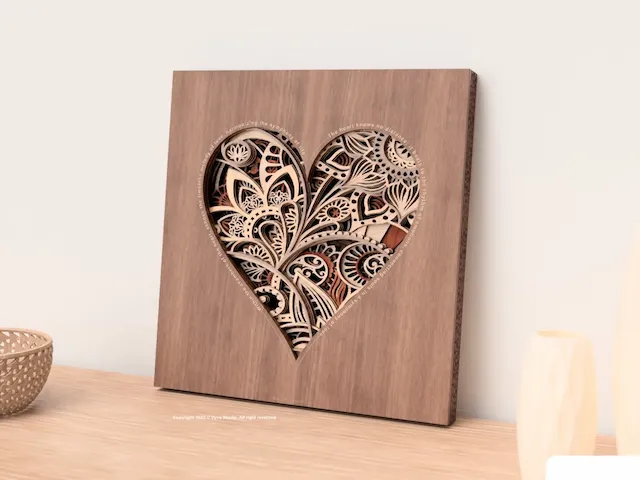 Layered Wooden Heart Wall Art with Intricate Floral Mandala Patterns