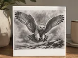 [Laser cut and engrave] Snowy Owl Flying Illustration Ceramic Tile