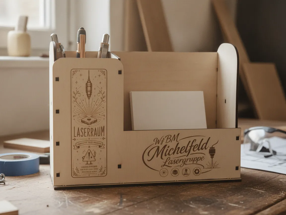 Schreibtisch-Organizer aus Holz mit Stiftehalter und Ablagefach