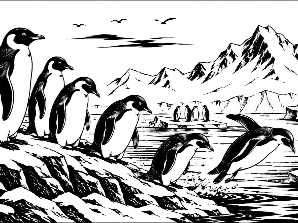 Antarctic Penguins | Black & White Laser Engraving Wrap