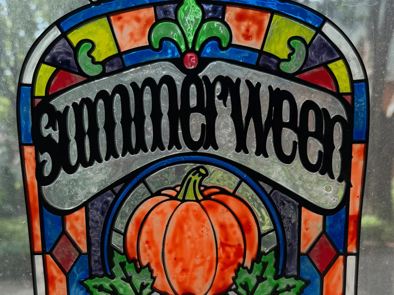 [Laser cut and engrave] Summerween Stained Glass Style Window Suncatcher with Pumpkin Motif