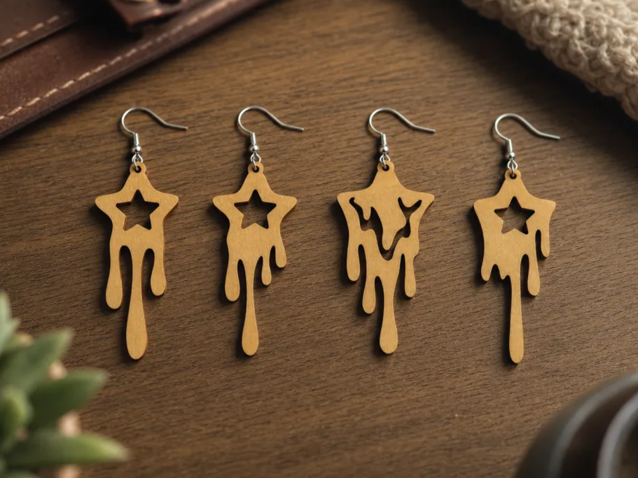 Dripping Star Wooden Dangle Earrings