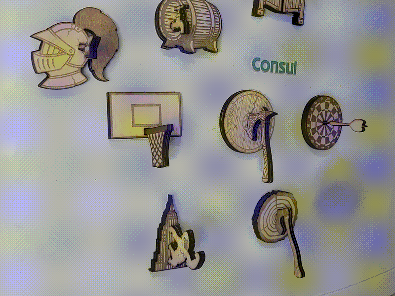 Assorted Wooden Refrigerator Magnets Featuring Sports and Fantasy