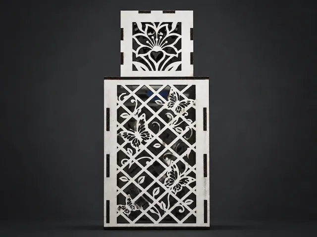 White Lattice Lantern with Butterfly and Floral Cutout Patterns
