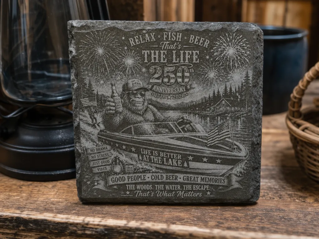 Bigfoot Skiing July 4th 250th Anniversary Slate Coaster - Free