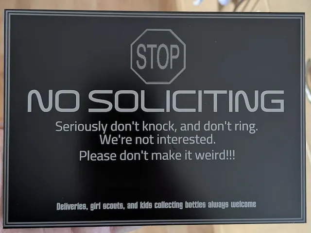 Funny No Soliciting Sign for Front Door