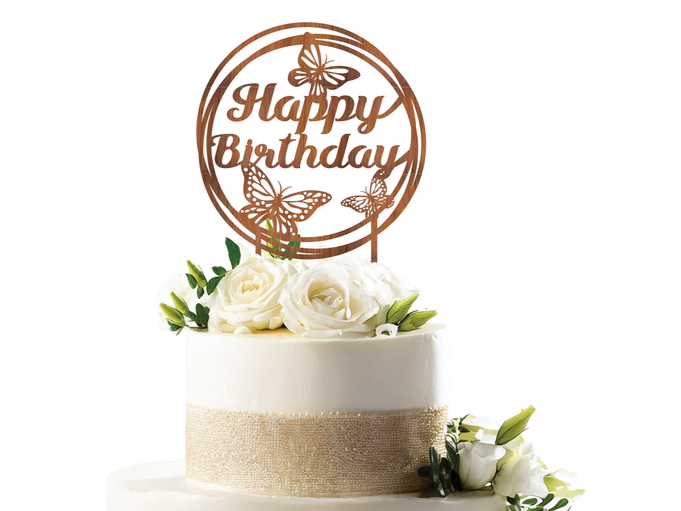 Happy Birthday Cake Topper with Butterfly Motif