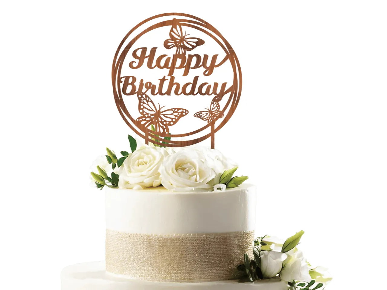 [Laser cut and engrave] Happy Birthday Cake Topper with Butterfly Motif