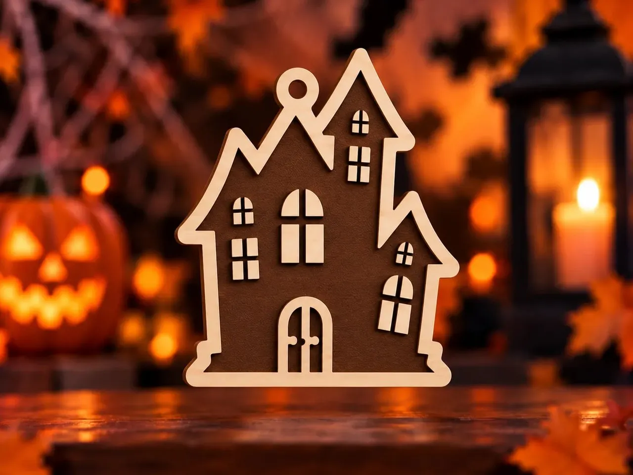 [Laser cut and engrave] Ornement suspendu en forme de maison hantée pour Halloween