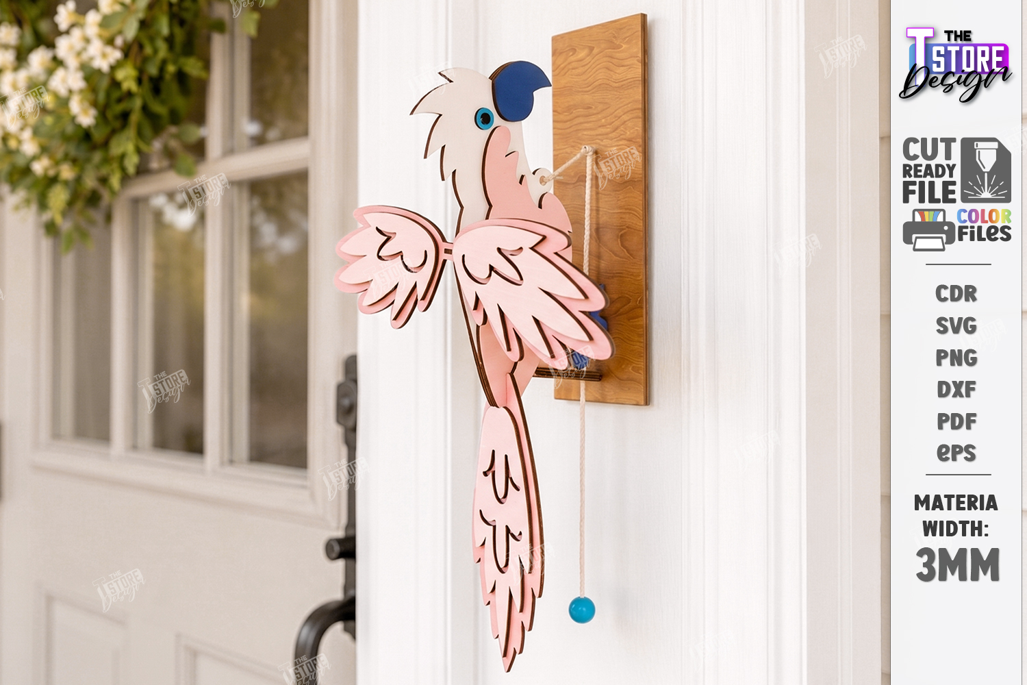 [Laser cut and engrave] Kinetic Wooden Bird Doorbell Laser Cut Bundle. Porch Decor. Interactive Bird Wall Hanging with Pull String Mechanism
