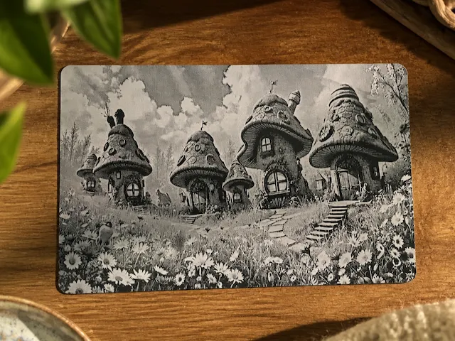 Fairy Tale Mushroom House Village business card design
