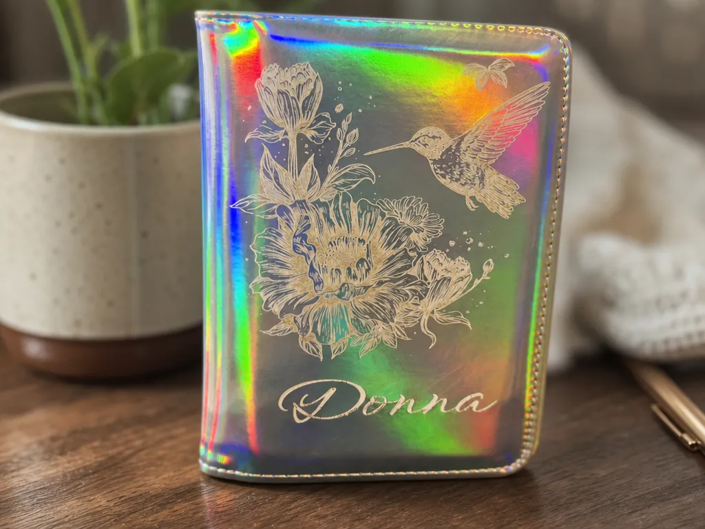 Personalized Passport Wallet with a Hummingbird and Floral Motif