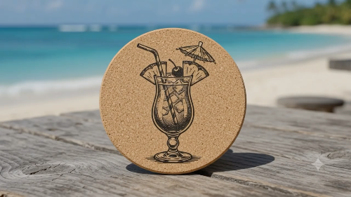 [Laser cut and engrave] Runder Korkuntersetzer mit tropischem Cocktail Motiv