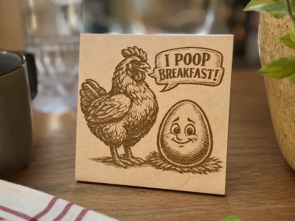 I Poop Breakfast Chicken and Egg Wooden Sign